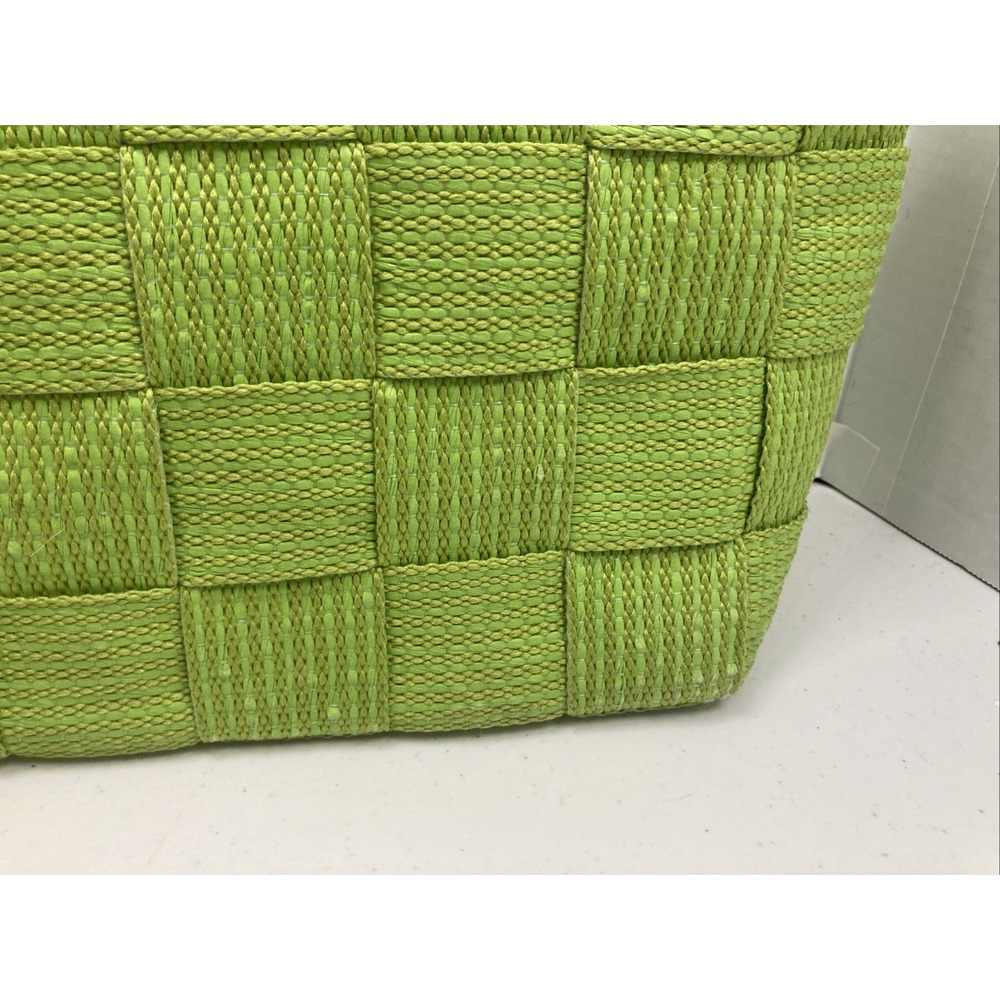 Vtg M&G Bertini Italy Seatbelt Woven Handbag Purse Lucite Handles Lime Green - Picture 4 of 15